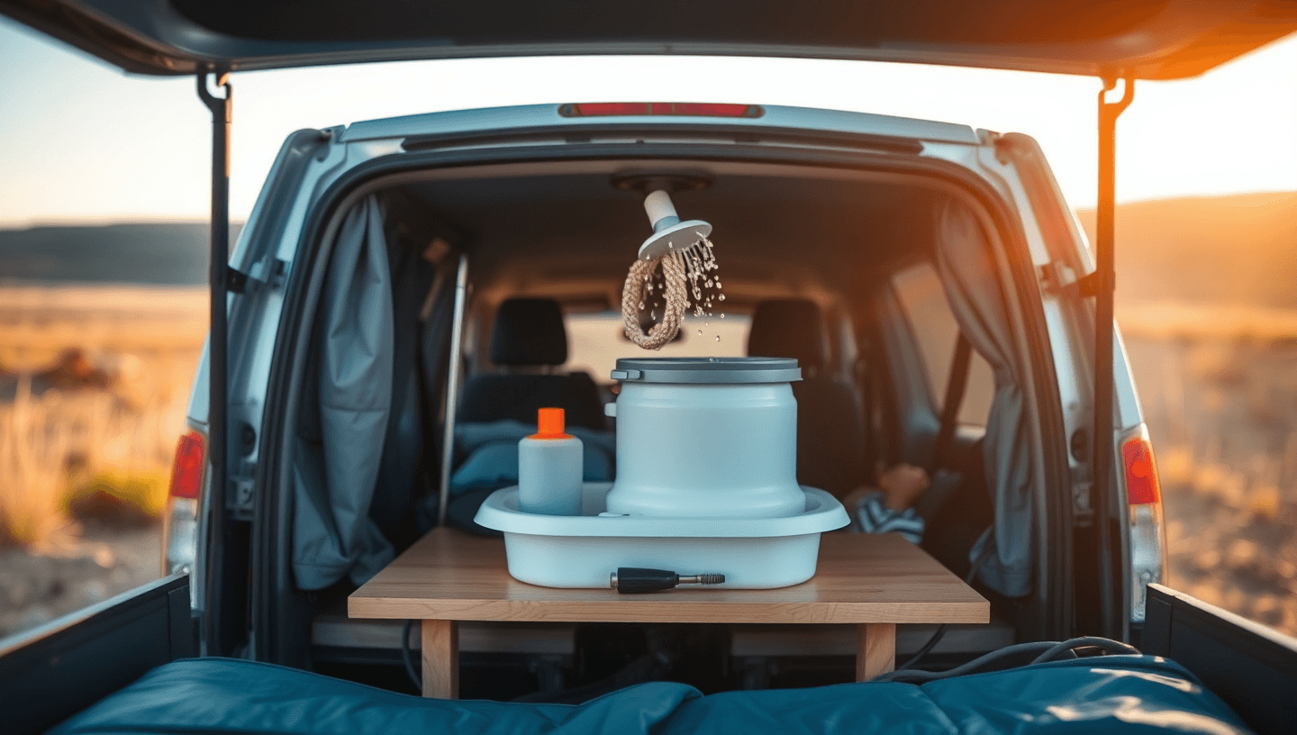 Douche portable en van : eau chaude sans électricité